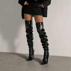 VANTA black patent over-the-knee boots, styled look