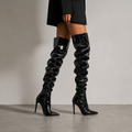VANTA, women's black patent over-the-knee boots, front view