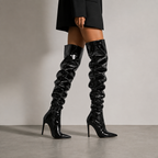 VANTA, women's black patent over-the-knee boots, front view