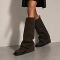 SABLE, women's dark brown suede-effect knee-high boots, front view