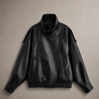 VÉRA leather-look jacket, detail of high stand collar