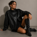 VÉRA, women's oversized leather-look jacket, front view