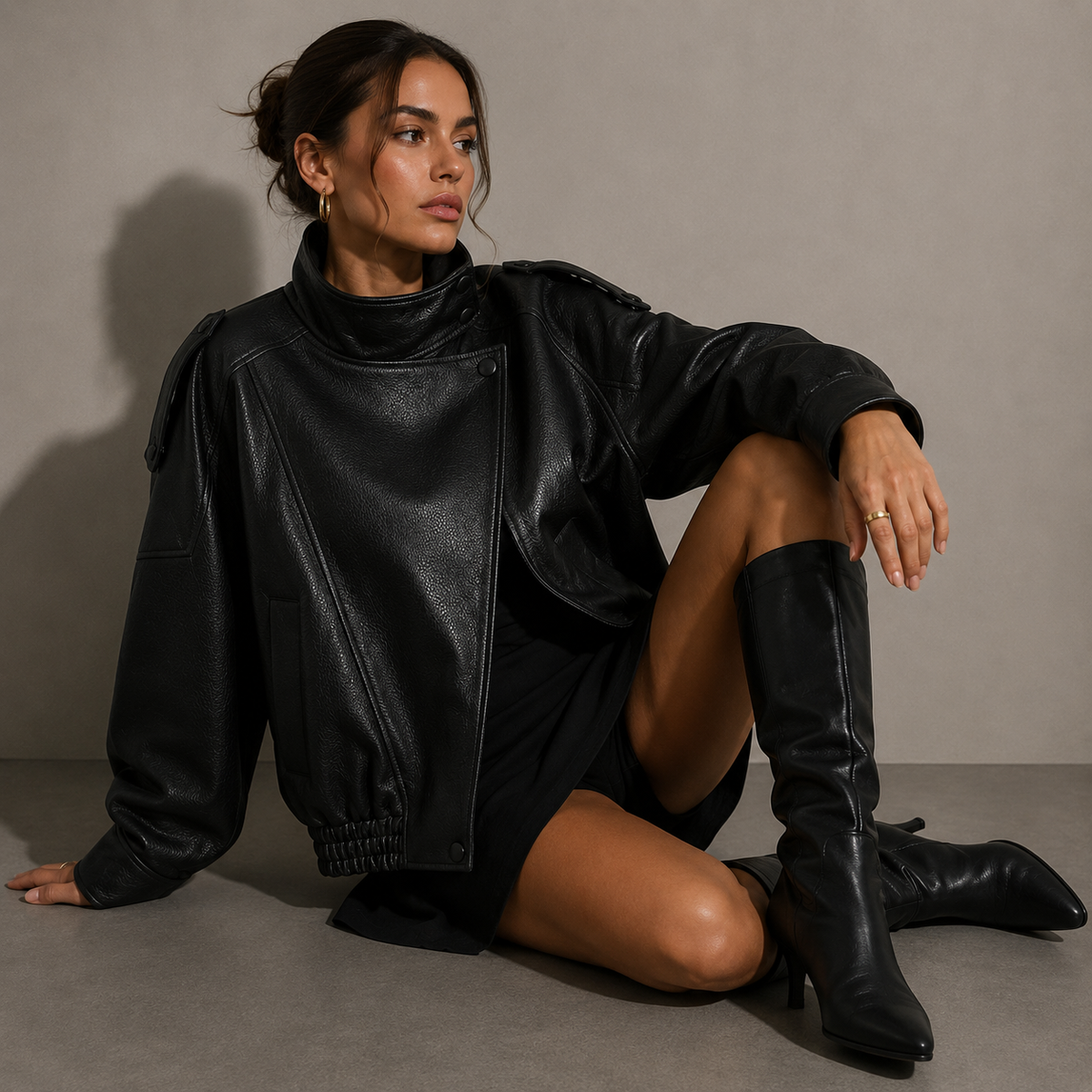 VÉRA, women's oversized leather-look jacket, front view