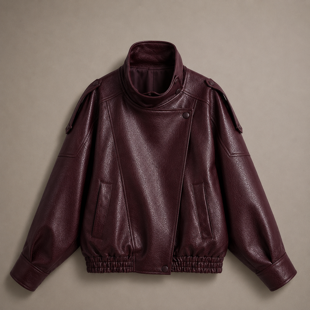 VÉRA leather-look jacket, burgundy colourway