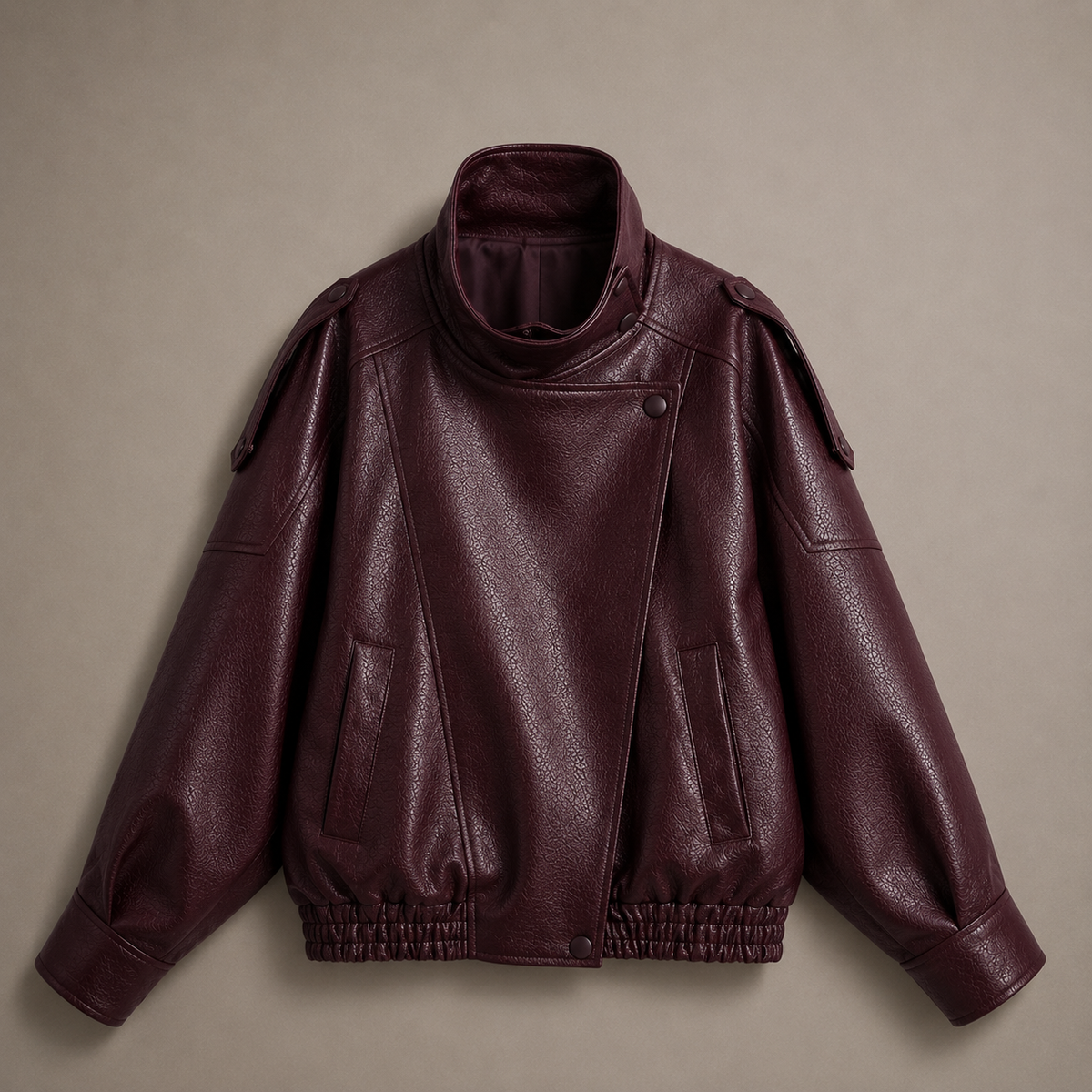 VÉRA leather-look jacket, burgundy colourway