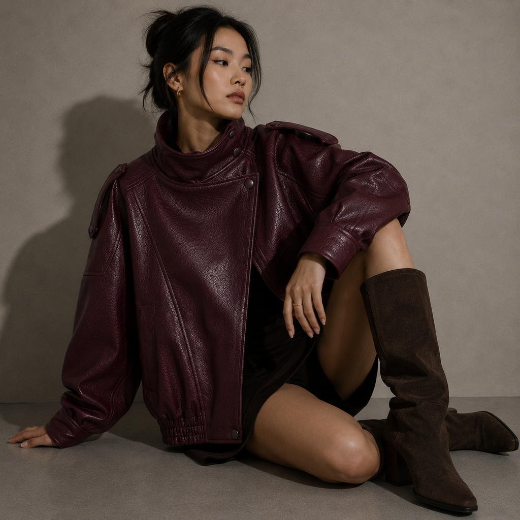 VÉRA leather-look jacket, brown colourway