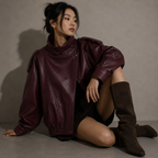 VÉRA leather-look jacket, brown colourway