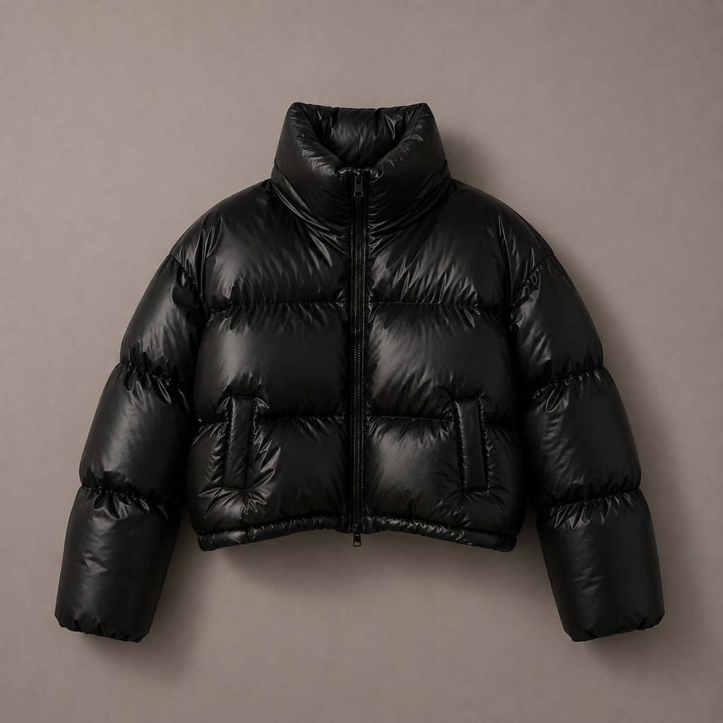 SORA, women's cropped puffer jacket, front view