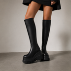 RUNE black platform knee-high boots, side view