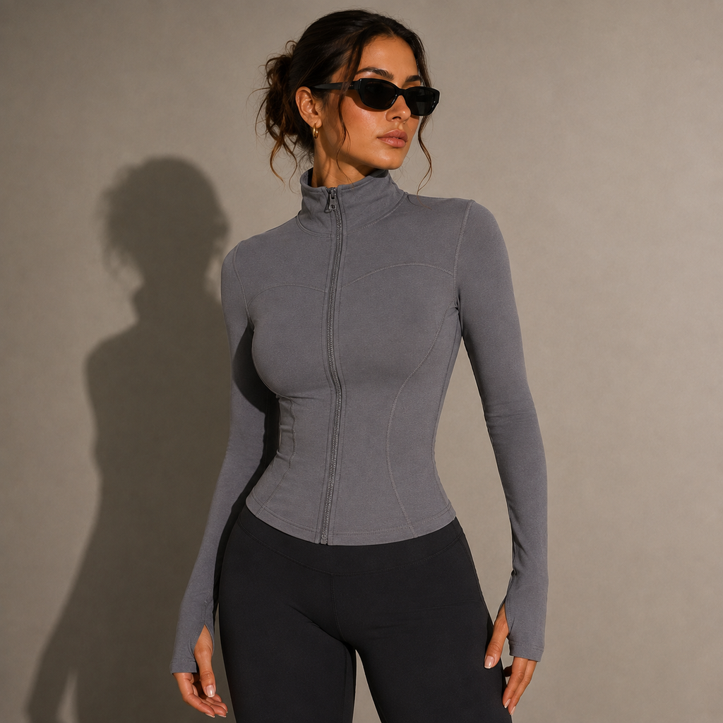 NIRA fitted zip-up jacket, detail view