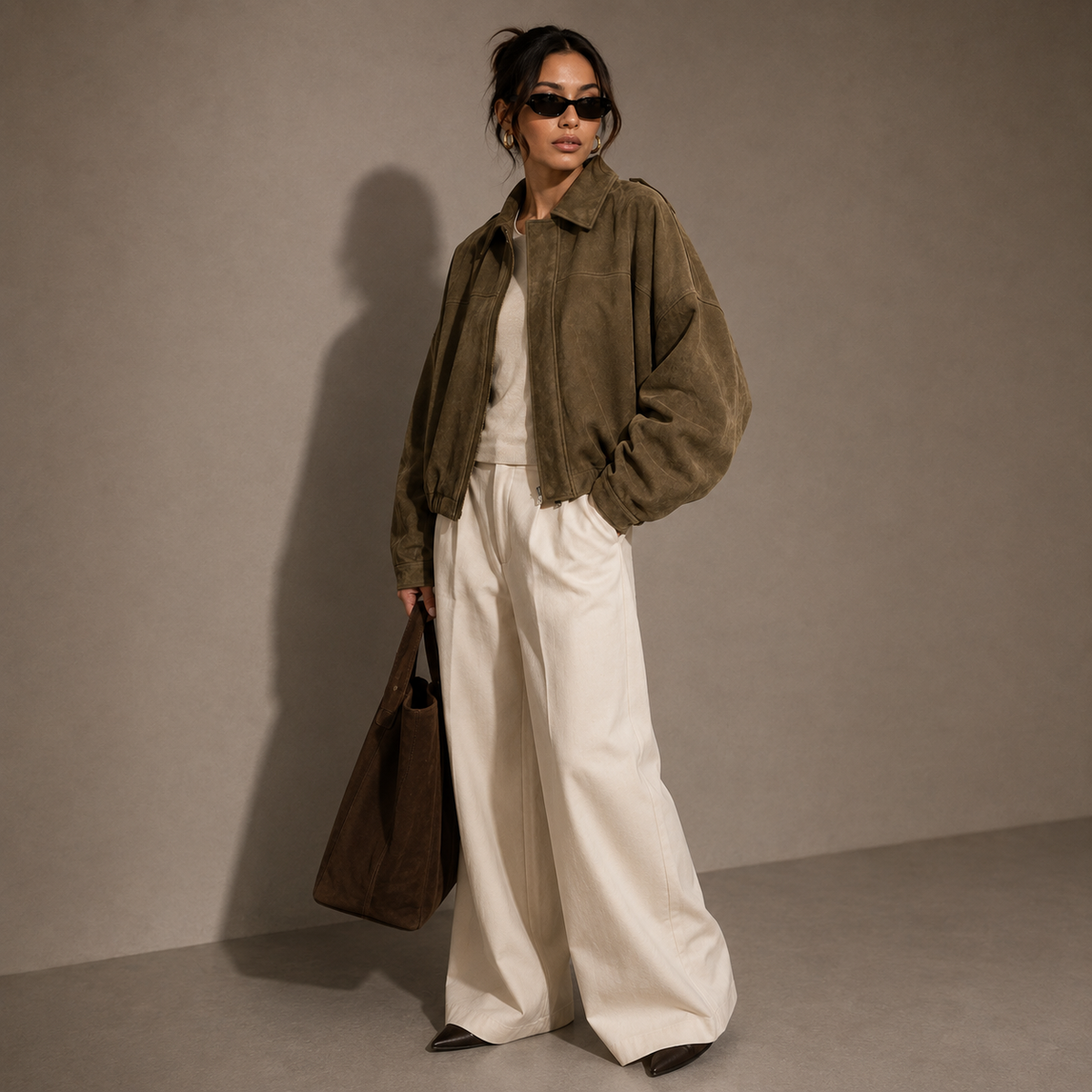 KIRA suede-effect jacket, detail of turn-down collar