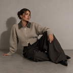 LÉONI, women's cropped knit zip jacket, front view