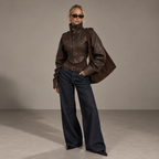 RHEA cropped brown leather-look jacket, side view