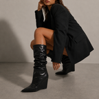 NYX draped wedge boots, detail of pointed toe