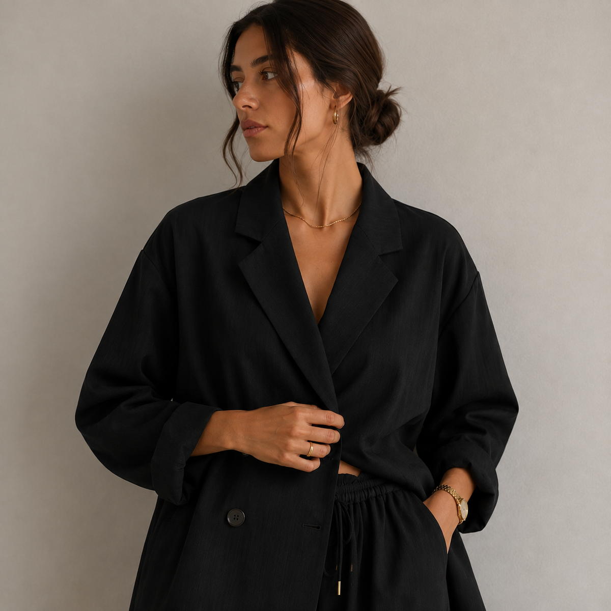 NOA tailored co-ord set, side view