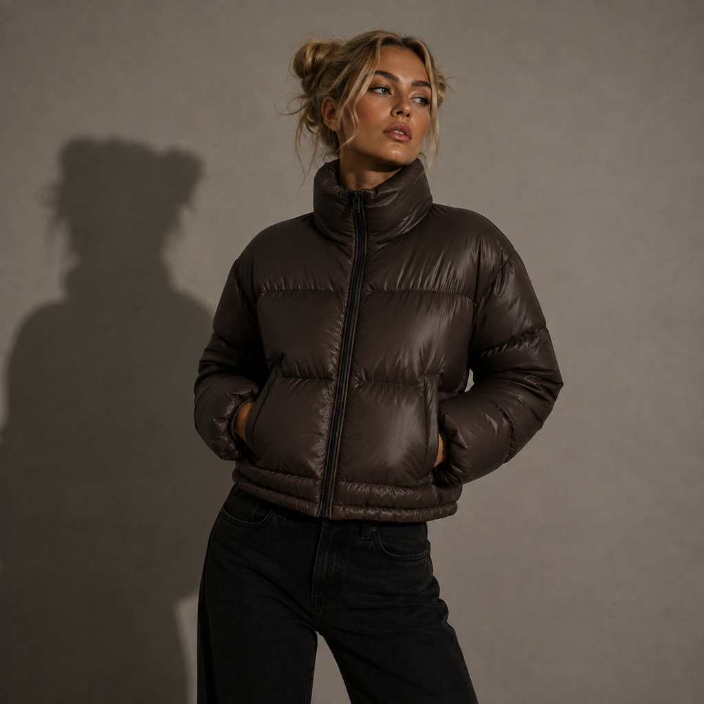 SORA cropped puffer jacket, side view