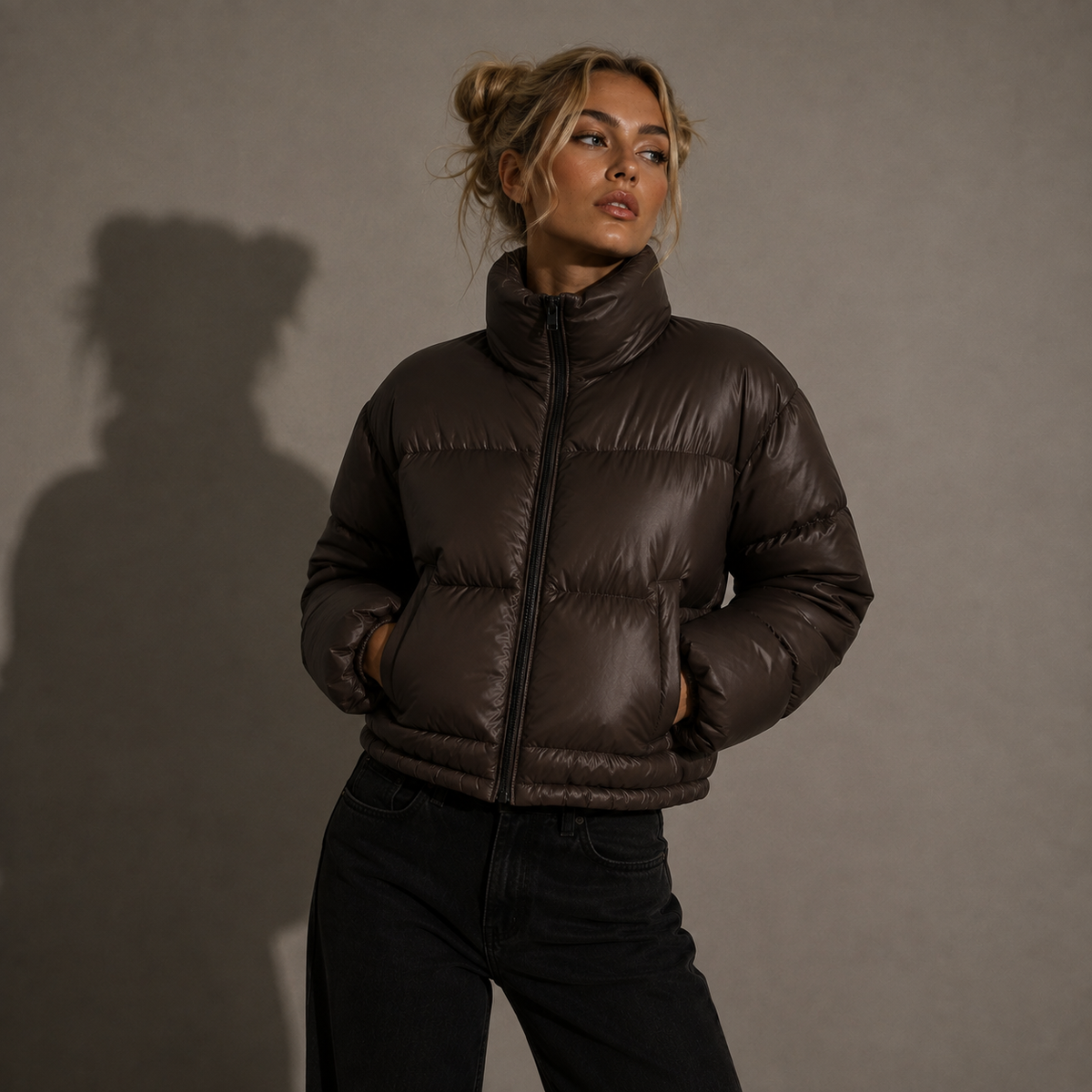 SORA cropped puffer jacket, side view