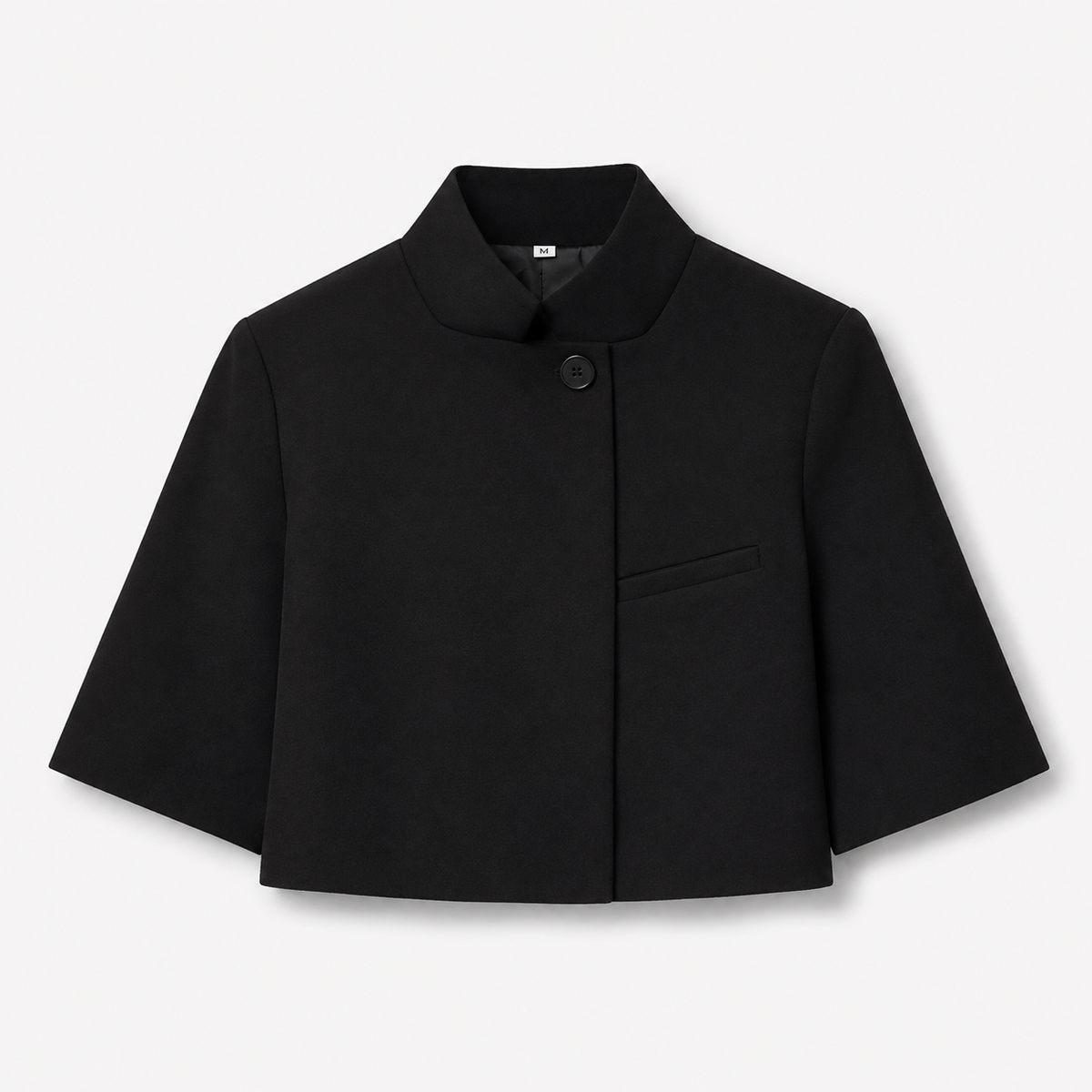 ELYN, women's black cropped stand-collar jacket, detail view